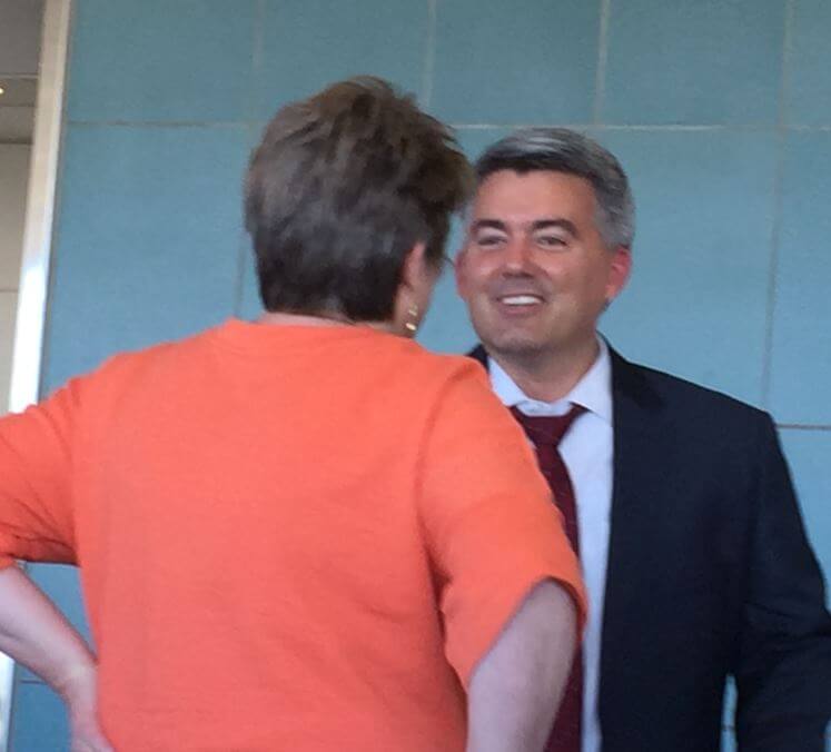 Konnie visited with CO US Senator Cory Gardner as they catch the same plane back to Colorado